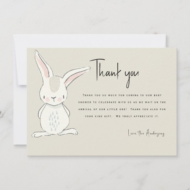 Cute Rabbit Beige Baby Shower Thank You Invitation (Front)