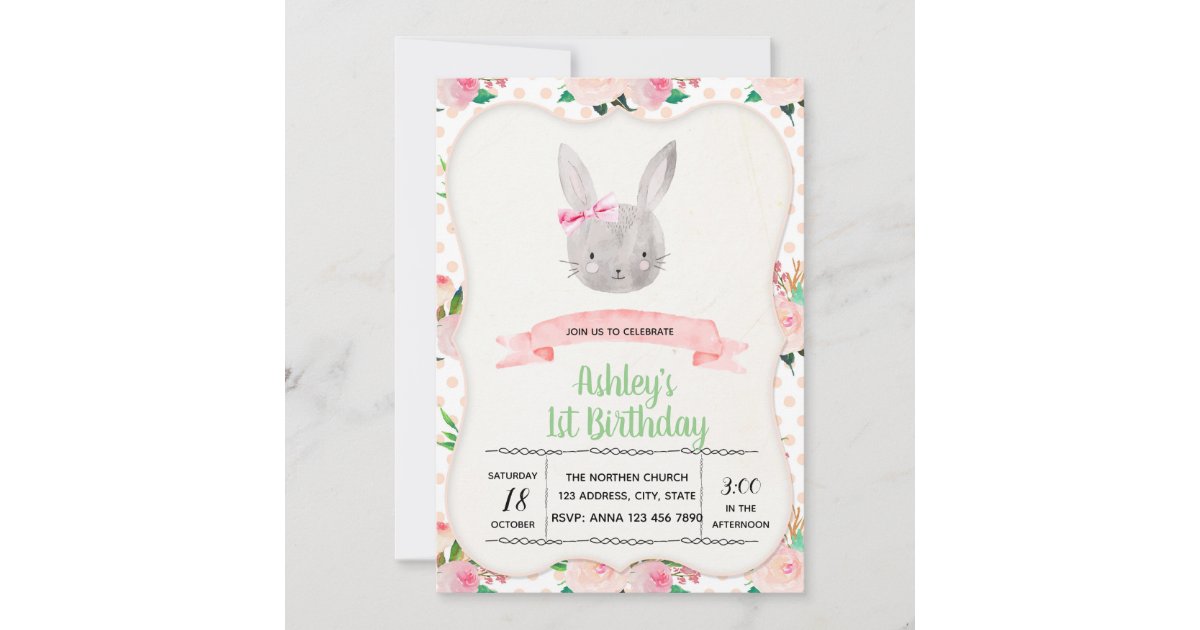 Cute rabbit birthday party invitation | Zazzle