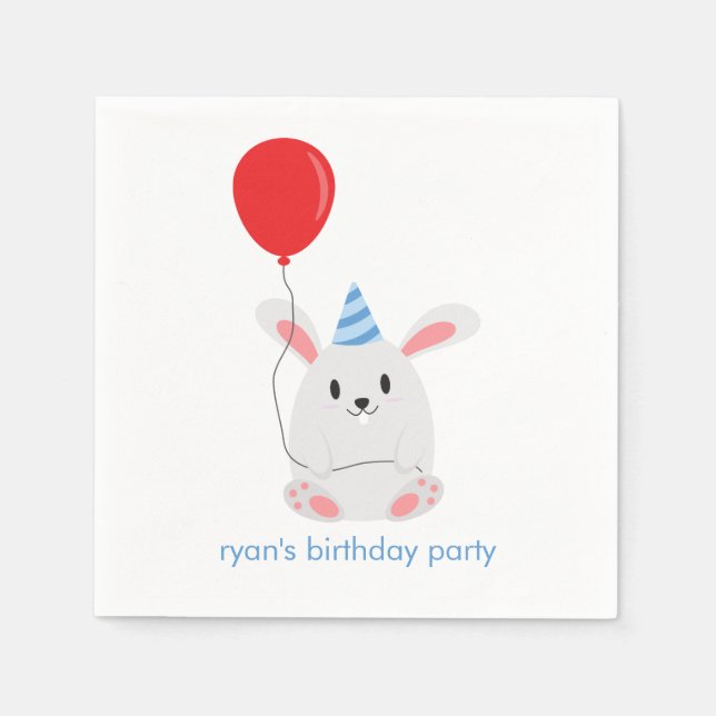 Cute Rabbit Birthday Party Napkins (Front)