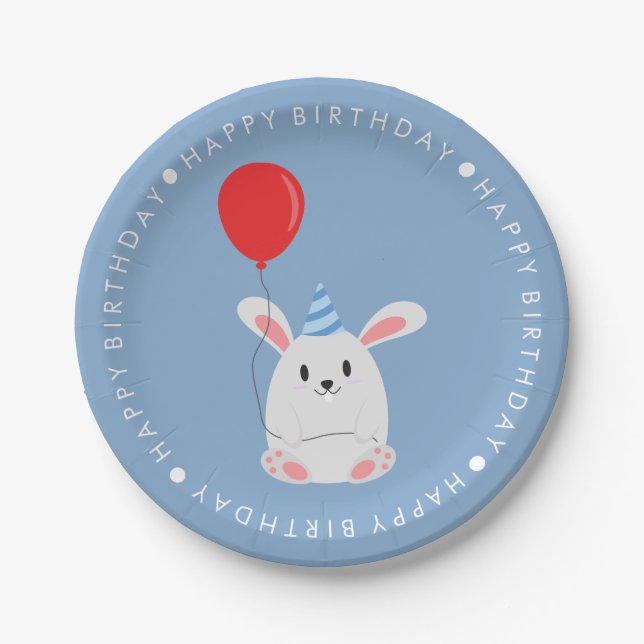 Cute Rabbit Birthday Party Paper Plates (Front)