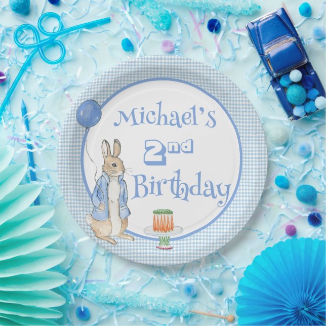 Cute Rabbit Blue 2nd Two Birthday Party Paper Plates (Party)