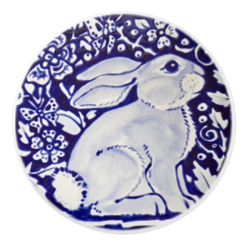 Cute Rabbit Blue White Woodland Animal Dedham  Ceramic Knob