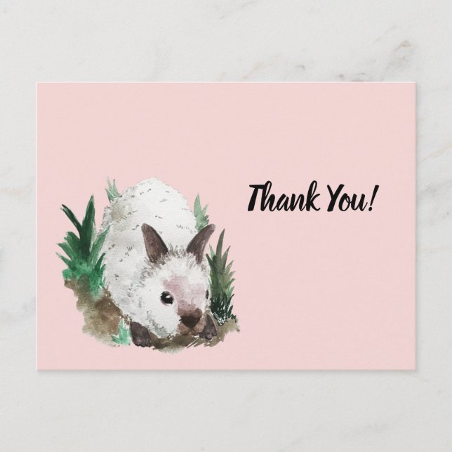 Cute Rabbit Blush Pink Baby Shower Thank You Postcard (Front)