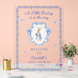 Cute Rabbit Boy Baby Shower Welcome Acrylic Sign