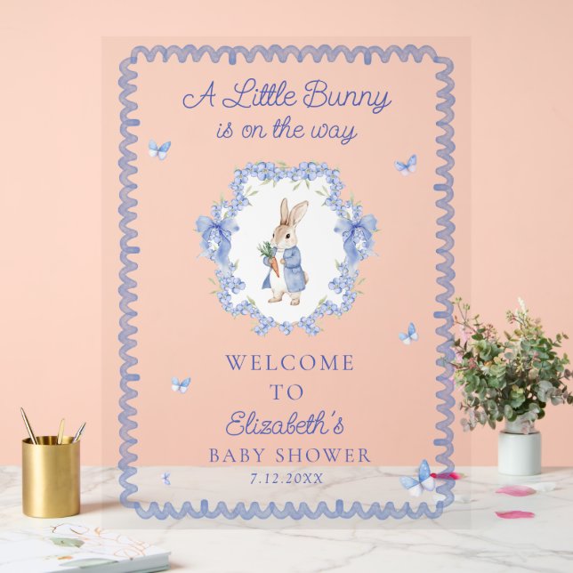 Cute Rabbit Boy Baby Shower Welcome Acrylic Sign (Wedding)