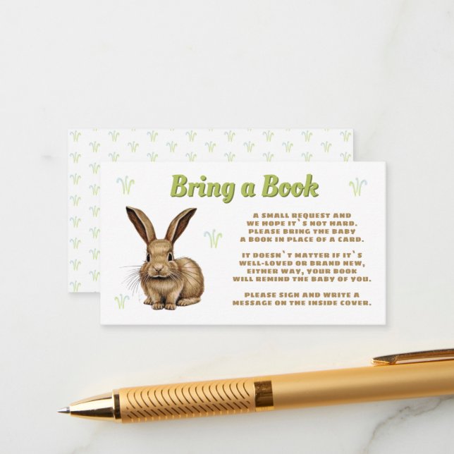 Cute Rabbit Bring a Book Baby Shower Enclosure Card (Front/Back In Situ)