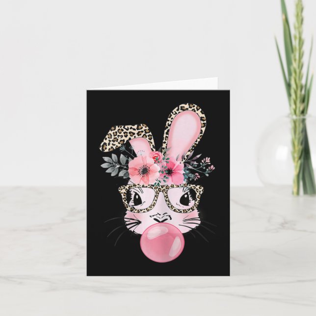 Cute Rabbit Bubble Gum Easter Day Bunny Leopard Gl Card (Front)