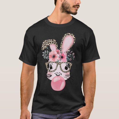 Cute Rabbit Bubble Gum Easter Day Bunny Leopard Gl T_Shirt