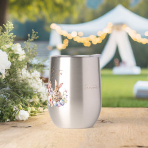 Cute Rabbit Bunnies Eggs Happy Easter  Thermal Wine Tumbler