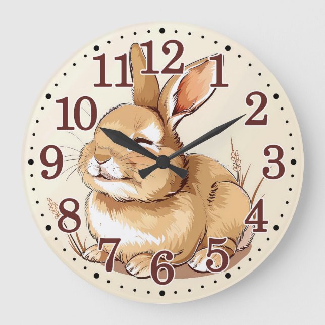 Cute Rabbit Bunny Animals Kids Room Nursery Large Clock (Front)