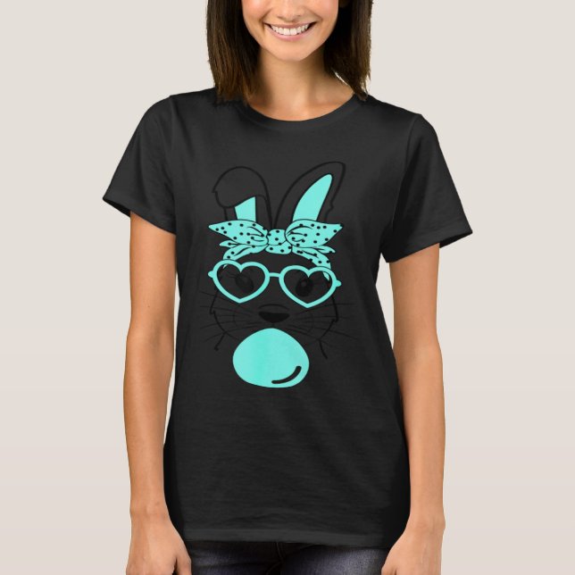 Cute Rabbit Bunny Blowing Bubble Gum Easter Day T-Shirt (Front)