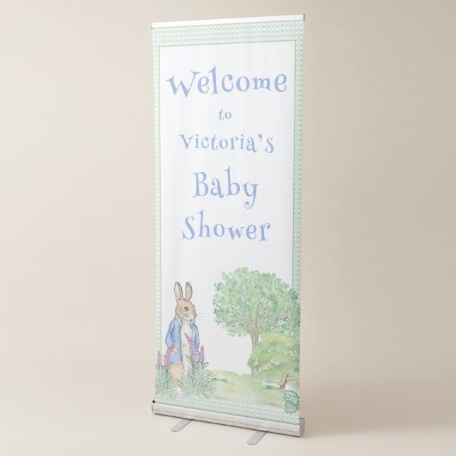 Cute Rabbit Bunny Blue Baby Shower  Retractable Banner (3/4)