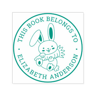 Cute Rabbit Bunny Cartoon This Book Belongs To Self-inking Stamp