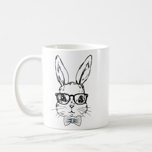 Cute Rabbit Bunny Face Glasses Bow Tie Happy Easte Coffee Mug