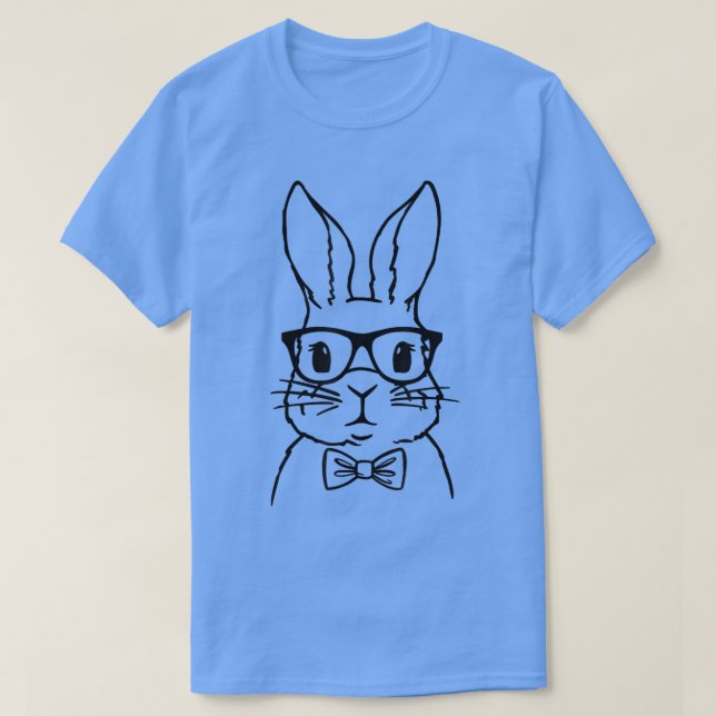 Cute Rabbit Bunny Face Glasses Bow Tie Happy Easte T-Shirt (Design Front)