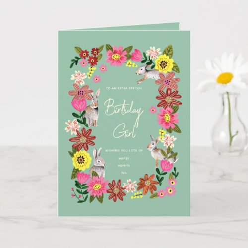 Cute Rabbit Bunny Floral birthday card