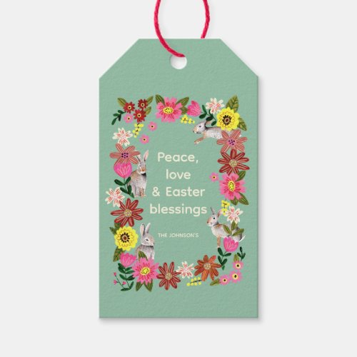 Cute Rabbit Bunny Floral wreath easter  Gift Tags