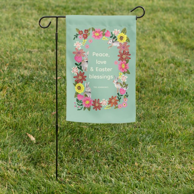 Cute Rabbit Bunny Floral wreath Garden Flag (In SItu)