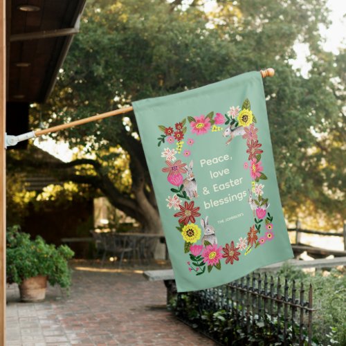 Cute Rabbit Bunny Floral wreath Garden Flag