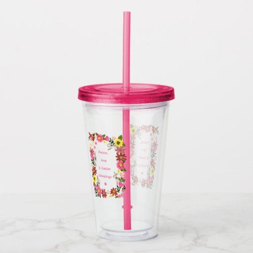 Cute Rabbit Bunny Floral wreath quote Acrylic Tumbler