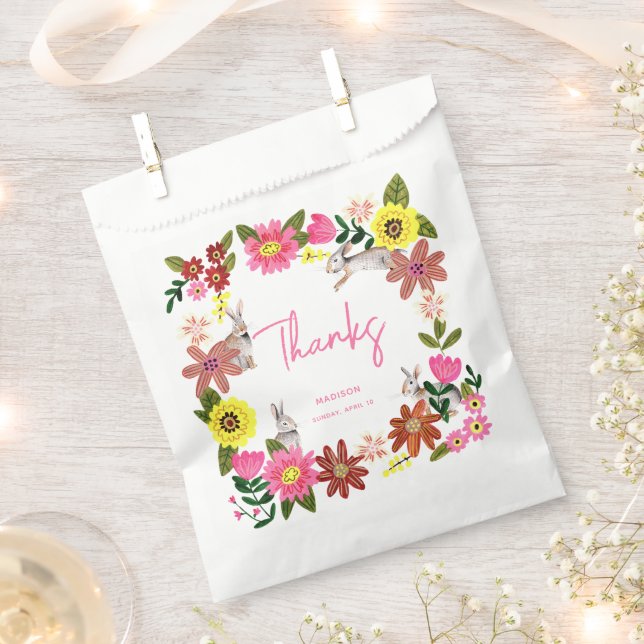 Cute Rabbit Bunny Girl Baby Shower Invitation Favor Bag (Clipped)