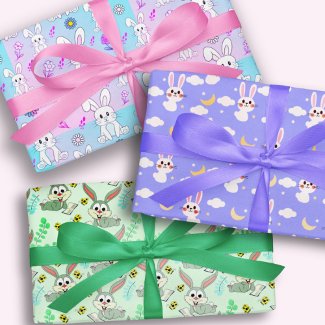 Cute Rabbit Bunny Illustration Pink Green Lavender
