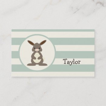 Cute Rabbit  Bunny On Light Sage Green Business Card by Birthday_Party_House at Zazzle