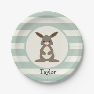 Cute Rabbit, Bunny on Light Sage Green Paper Plates