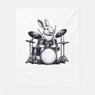 Cute Rabbit Bunny Playing Drums Rabbits Drummer Mu Fleece Blanket