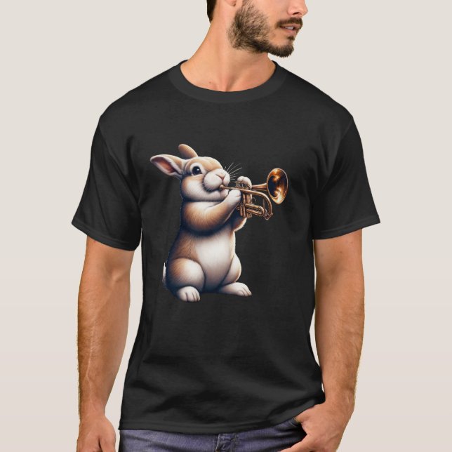 Cute Rabbit Bunny Playing Trumpet Rabbits Musician T-Shirt (Front)
