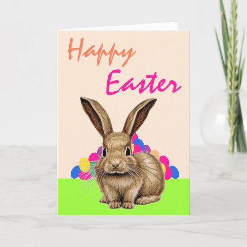 Cute Rabbit Bunny with Easter Eggs Happy Easter Holiday Card