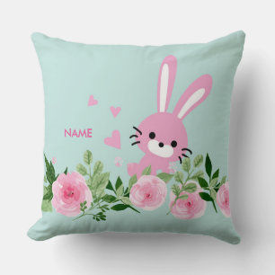 cute rabbit bunny woodland Throw Pillow 20" x 20"