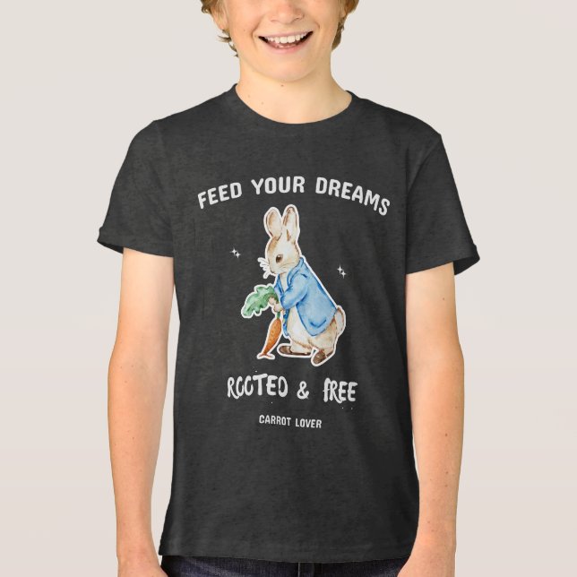 Cute Rabbit Carrot Lover T-Shirt | Feed Your Dream Tri-Blend Shirt (Front)