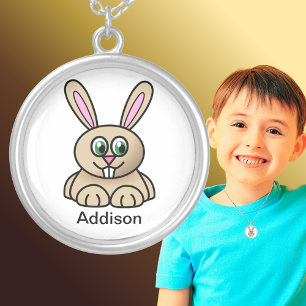 Cute Rabbit Cartoon Add Name Silver Plated Necklace