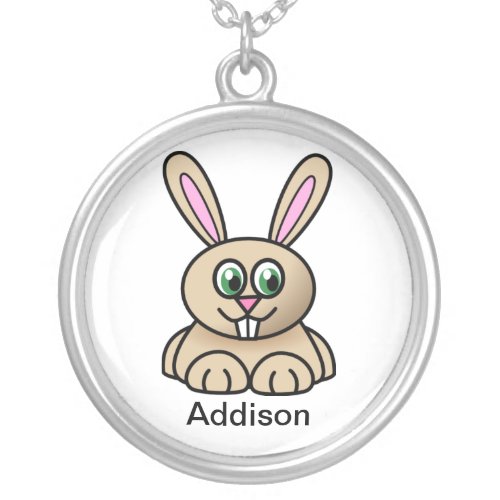 Cute Rabbit Cartoon Add Name Silver Plated Necklace