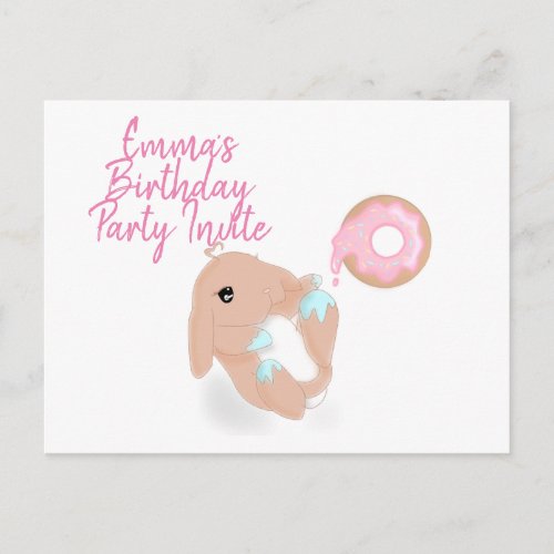 Cute Rabbit Cartoon Bunny Birthday Party Invite