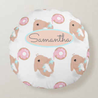 Cute Rabbit Cartoon Bunny Donut Nursery Girls Round Pillow