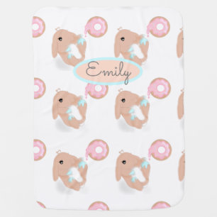 Cute Rabbit Cartoon Bunny Donut Pink Pattern Baby Blanket