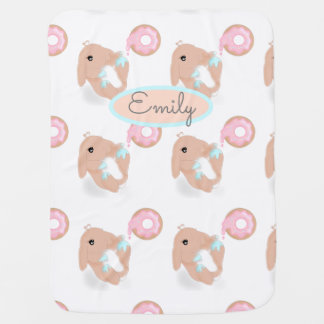 Cute Rabbit Cartoon Bunny Donut Pink Pattern Baby Blanket
