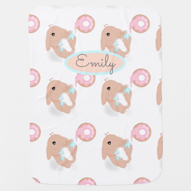 Cute Rabbit Cartoon Bunny Donut Pink Pattern Baby Blanket (Front)