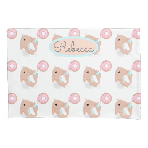 Cute Rabbit Cartoon Bunny Donut Pink Pattern Pillow Case