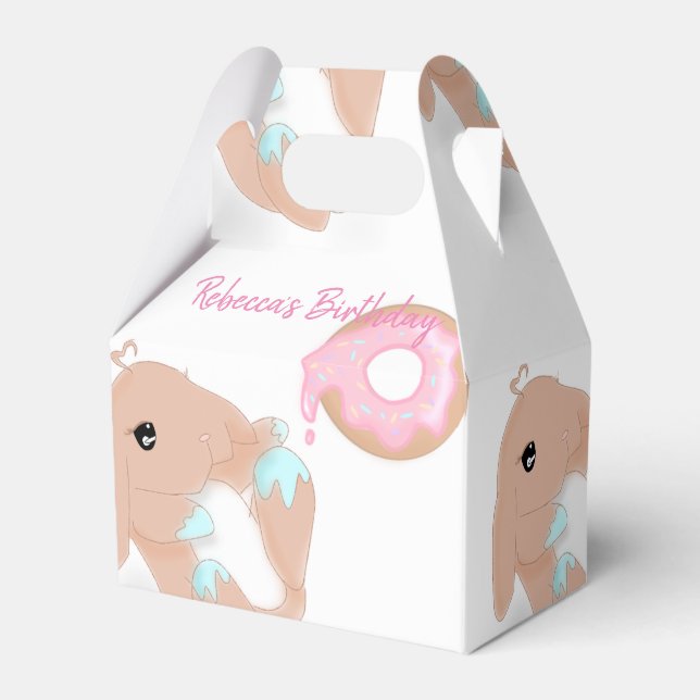 Cute Rabbit Cartoon Bunny Girls Birthday Party Favor Boxes (Front Side)