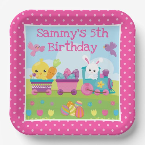 Cute Rabbit Chick  Chocolate Eggs Train Birthday Paper Plates