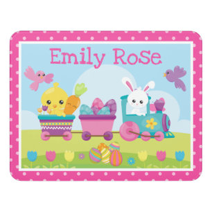 Cute Rabbit, Chick & Chocolate Eggs Train Easter Door Sign