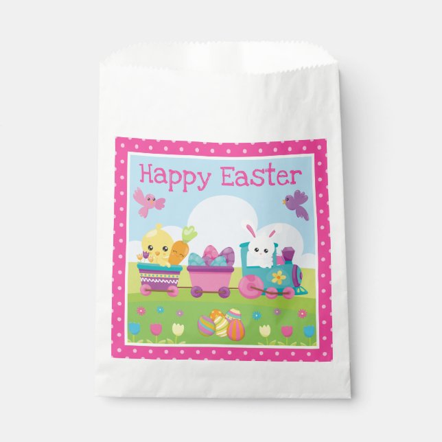 Cute Rabbit, Chick & Chocolate Eggs Train Easter  Favor Bag (Front)
