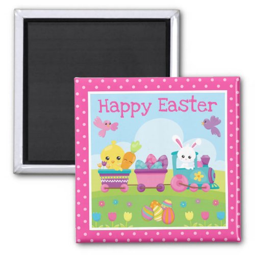 Cute Rabbit Chick  Chocolate Eggs Train Easter Magnet