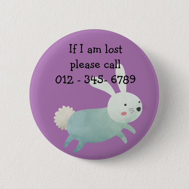 Cute rabbit,  Child Emergency Contact Button (Front)