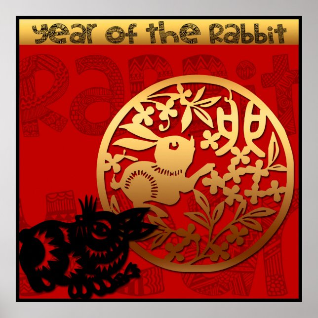 Cute Rabbit Chinese New Year Zodiac Birthday 40x40 Poster (Front)