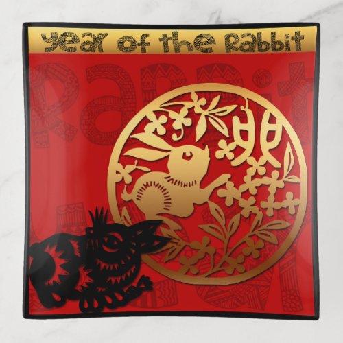 Cute Rabbit Chinese Year Zodiac Birthday Square TT Trinket Tray