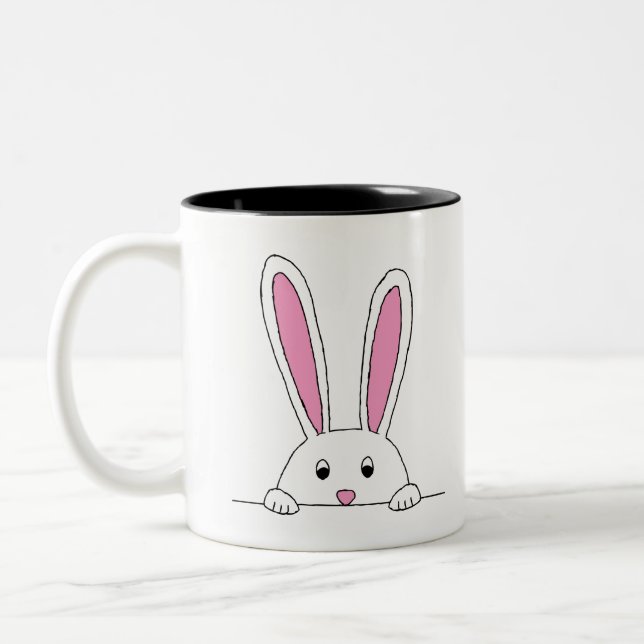 Cute Rabbit Clipart Peaking Cute Animals Bunny Art Two-Tone Coffee Mug (Left)